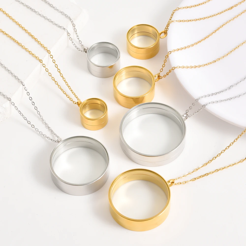 

1Pc 15-40mm Chunky Round Thicken Stainless Steel Coin Box For Women Men Floating Pendant Medaillon Colgantes Choker Necklaces