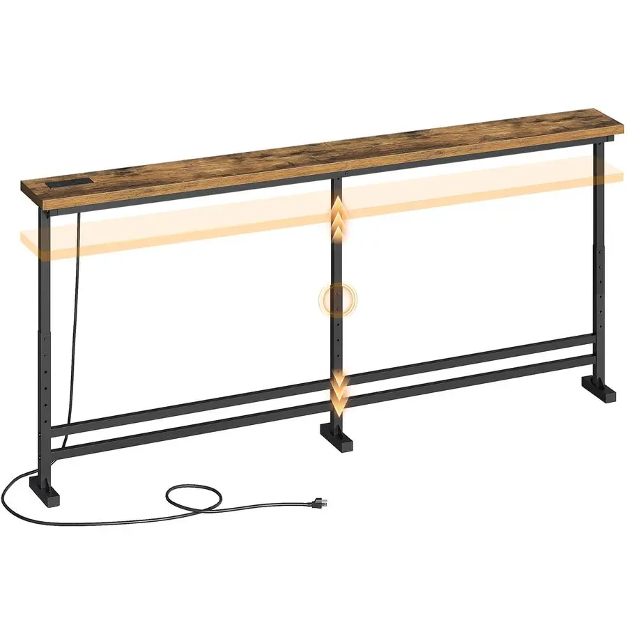 

Console Table with Adjustable Height 27.635.4 and Power Outlet, Skinny Behind Couch Table, Narrow Long Sofa Table for Living Ro