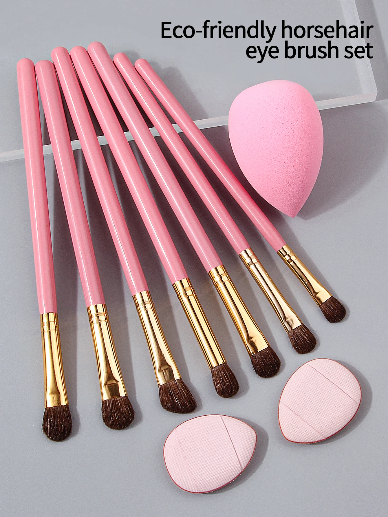 Makeup Brush Cushion Puff Set Pink Kabuki Foundation Powder Concealer Eyeshadow Eyebrow Brushes Mini Triangle Puff