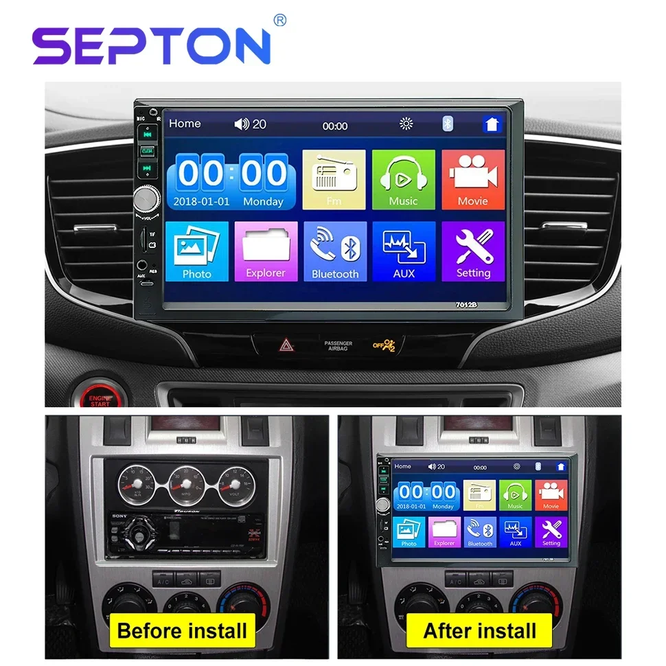 SEPTON 7inch Car Radio Stereo Automotive Support Mirror Lin-k for Universal Car MP5/FM/BT/USB Multimedia Video Player 2Din CE