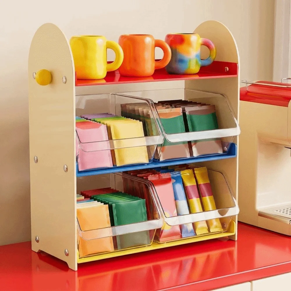 Dopamine 3 Layers Desktop Storage Rack Large Capacity Removable Tea Bag Storage Rack Plastic Cup Organizer Kitchen