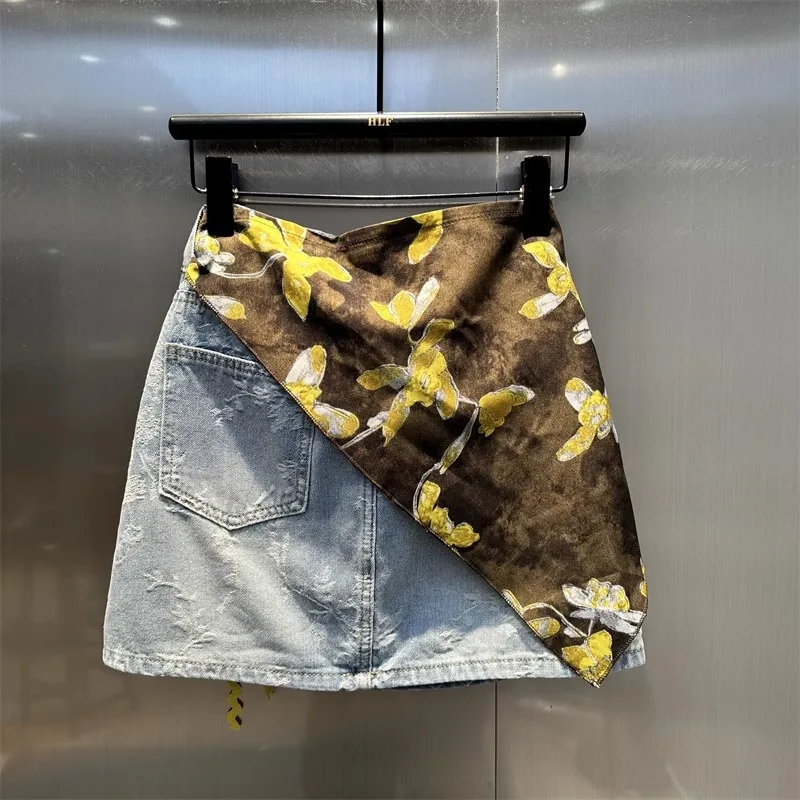 Fashionable Niche and Stylish Jacquard Design Denim Skirt Summer High-waisted Fashionable A-line Anti-glare Women's Short Skirt
