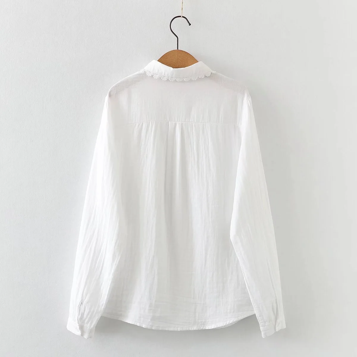 100% Cotton Yarn White Embroidered Blouses Long Sleeve Tops Women Shirt Japan Fashion New 2024 Lapels Buttons Female Clothes