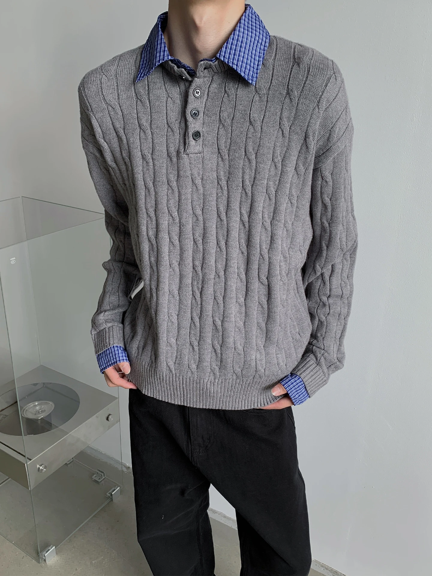 

Мужской вязаный свитер YKEE American Style с V-образным вырезом, элитный, с узором «косы», в стиле Old Money, мягкий, свободного кроя, для осени