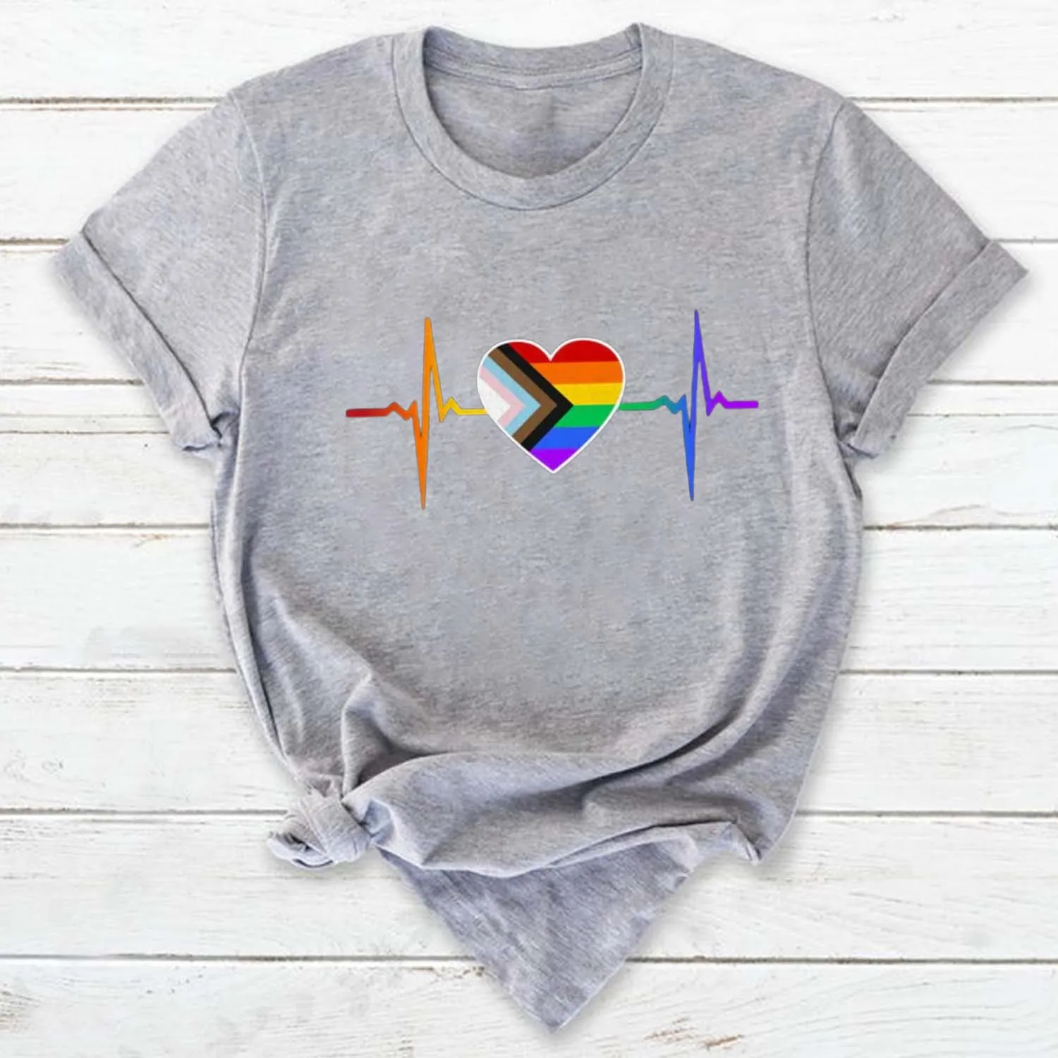 

Rheaclots Women's Heartbeat Tee Gay Pride LGBTQ Print Cotton T-shirts Ladies Graphic Tees Tops