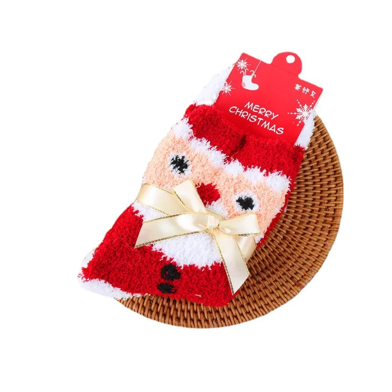 Women's Christmas Tree Women's Socks Thick Coral Fleece Socks Room Socks Bow Christmas Stockings 1PR