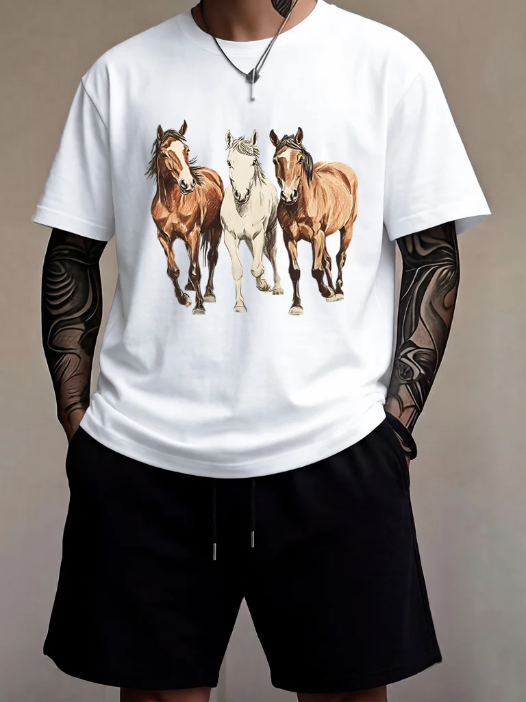 The Horse Running Towards You Prints Men Soft 16 Color Breathable Tees Set Oversize Summer Shorts Cotton Sport Basics Tee Shirts