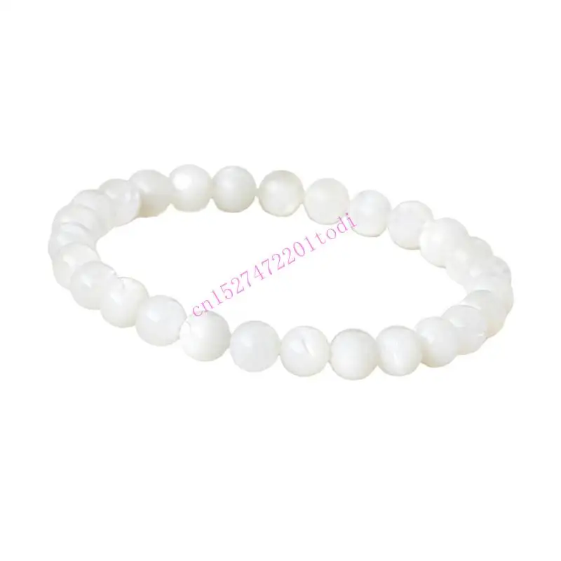 Polished Reflective Bead Bracelet with White Treated Stone, Elastic Cord, and Single-Strand Styling for Stacked Jewelry M76B