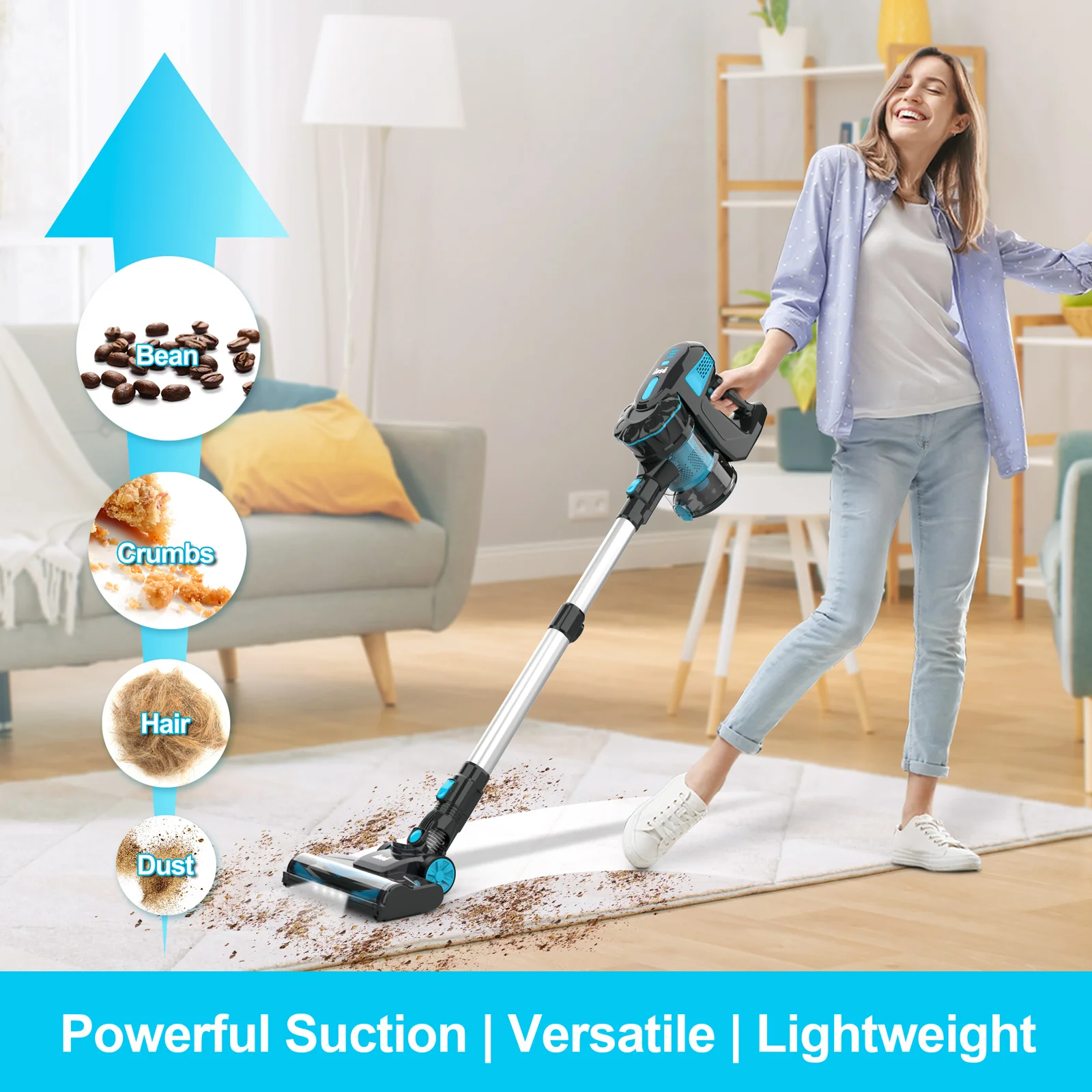 INSE V770 Cordless Vacuum Cleaner, 20KPa Stick Vacuum up to 40min Runtime, 6-in-1 Stick Vac for Hardwood Floor Pet Hair Home Car