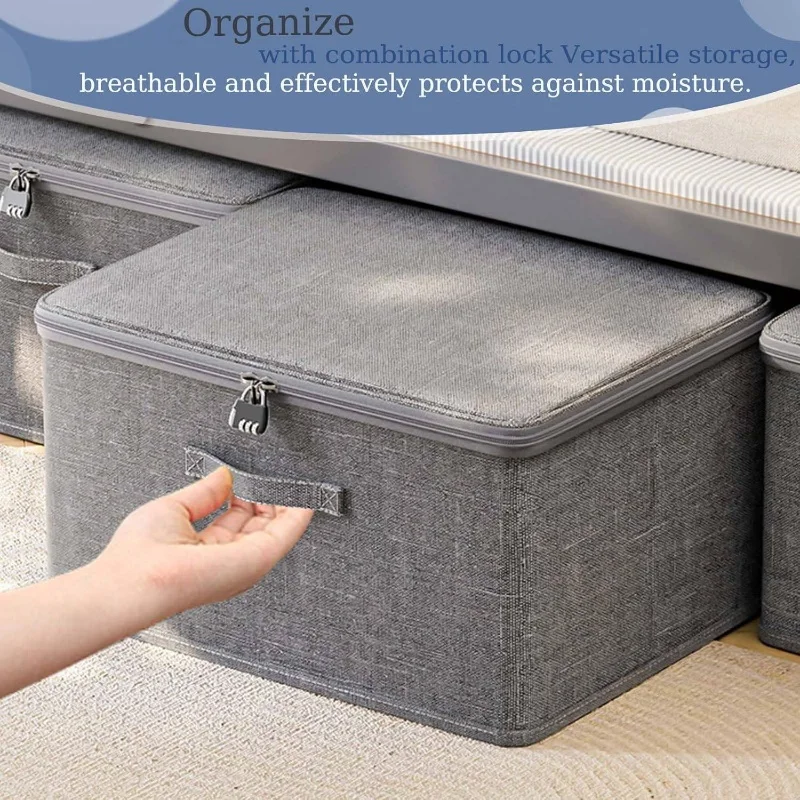 Large Capacity Lockable Storage Box With Cover Foldable Clothes Organizer With Password Lock Privacy Stackable Storage Organizer