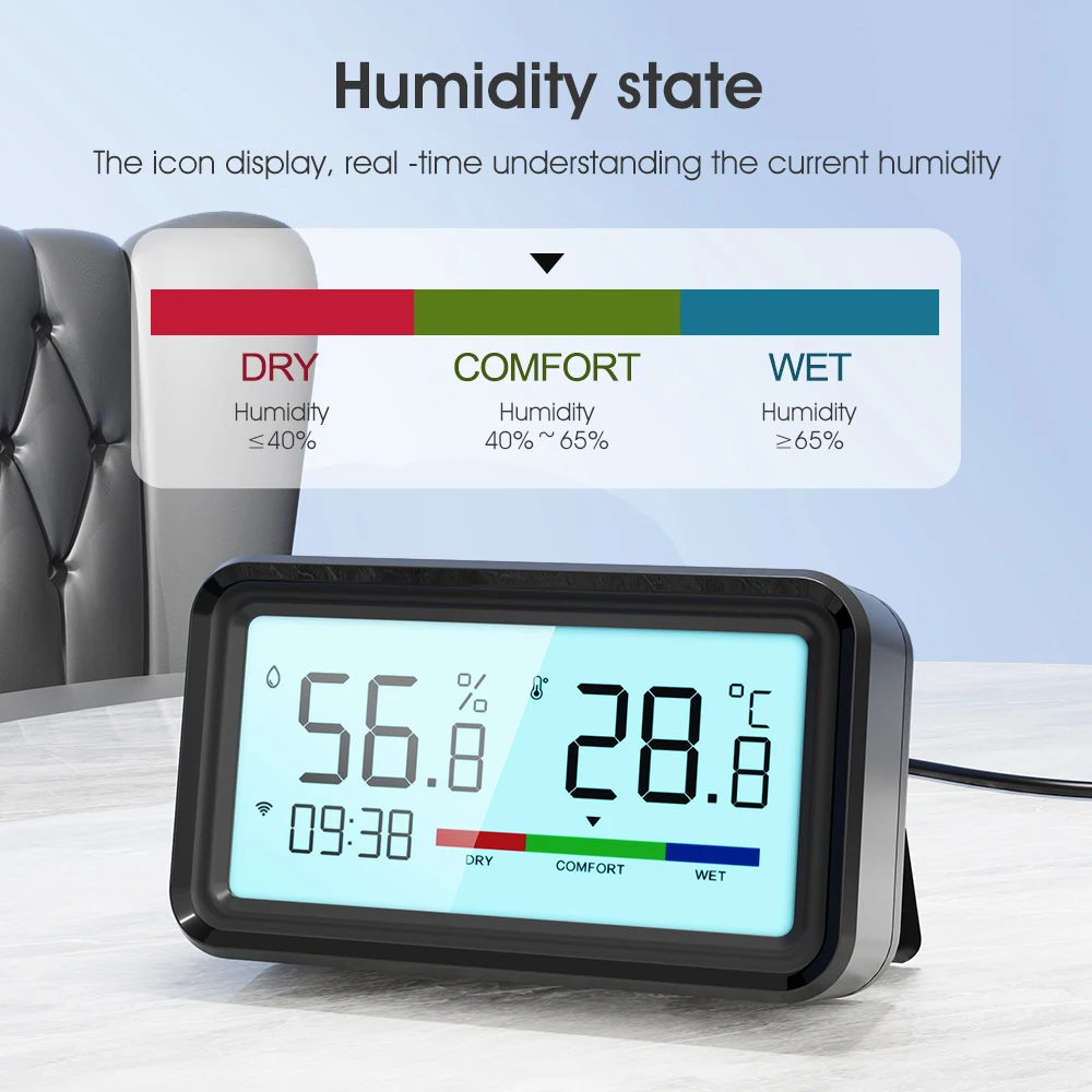 Tuya WiFi ZigBee Temperature Humidity Sensor with Screen Time Display Smart Home Indoor Hygrometer for Alexa Google Smart Life