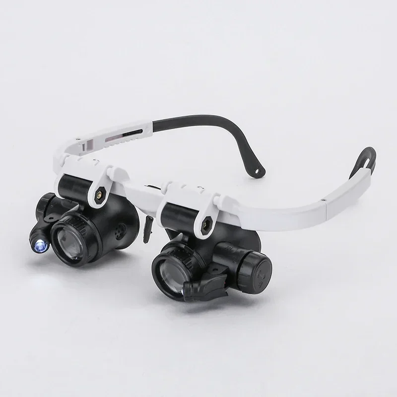 Head-Mounted Magnifier 2 LED Lamp Illuminating Microscope with 8x 15x 23x Loupe Headband Repair LED Light Magnifying Glass