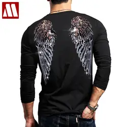 New Men Rhinestone Wings T Shirt Man's Casual Pullover Tshirt Male Streetwear Hip Hop Tees Shirt Outerwear Stage Clothing