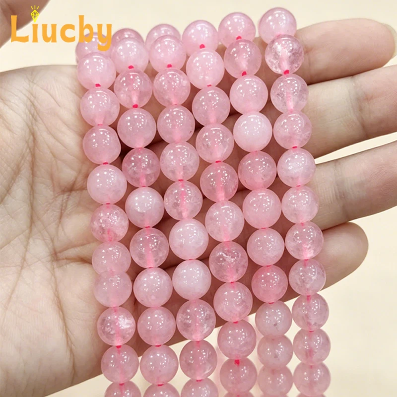 Naturgefärbte Rosenquarz-Rundperlen in Pink, Lose Edelsteinperlen für Schmuck-DIY, Armband, Halskette, 6mm 8mm 10mm, 15-Zoll-Stränge