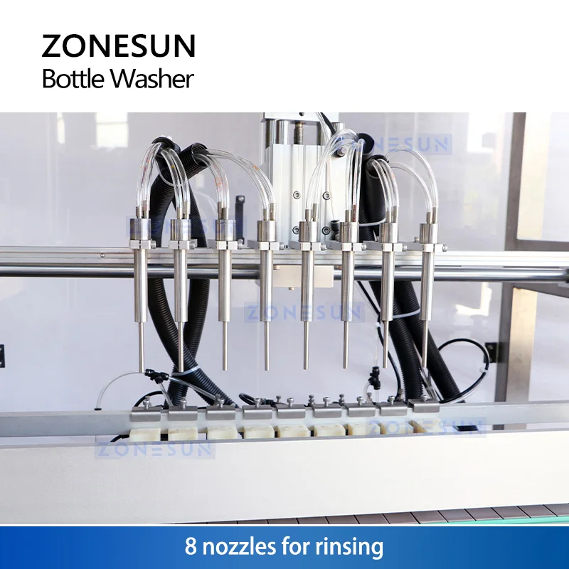 ZONESUN ZS-XPJ8 Automatic Anion Wine Bottle Rinsing Machine 8 Heads Rotary Glass Jar Pressure Washing Cleaning Mass Production