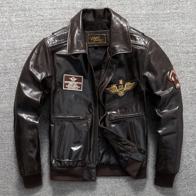 เสื้อแจ็คเก็ตนักบินหนังแท้สำหร - Bomber Jacket Men บทวิจารณ์และราคา
