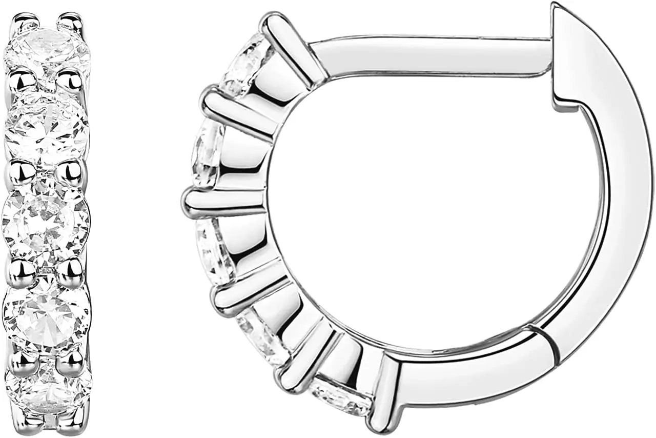 

14K Gold Plated 925 Sterling Silver Post Pave Cubic Zirconia Huggie Hoop Earrings for Women