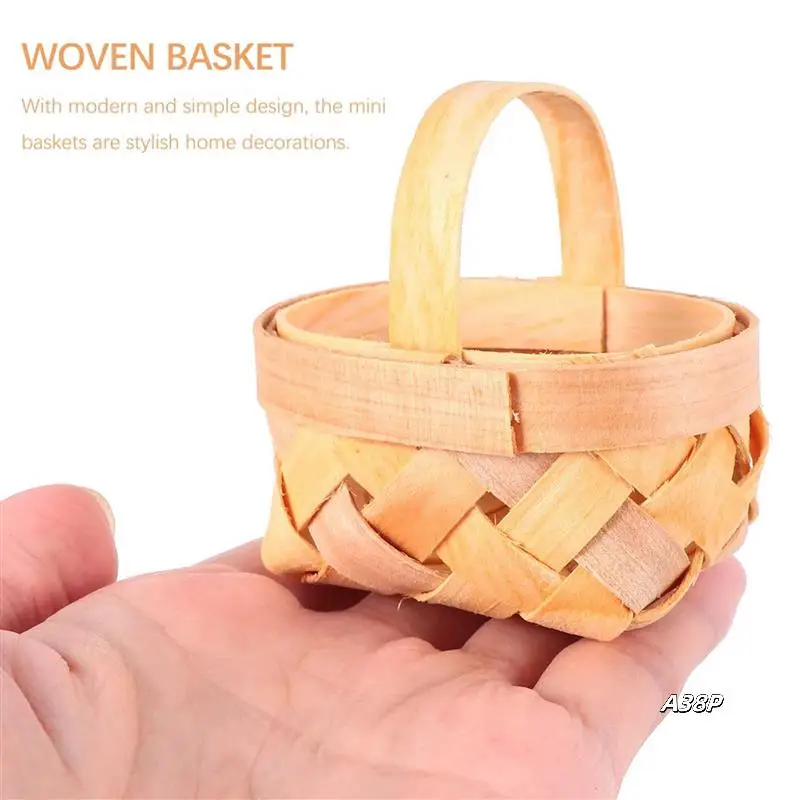 

48Pcs Wood Chip Mini Baskets Manual Woven Baskets Ornaments Candy Storage Box