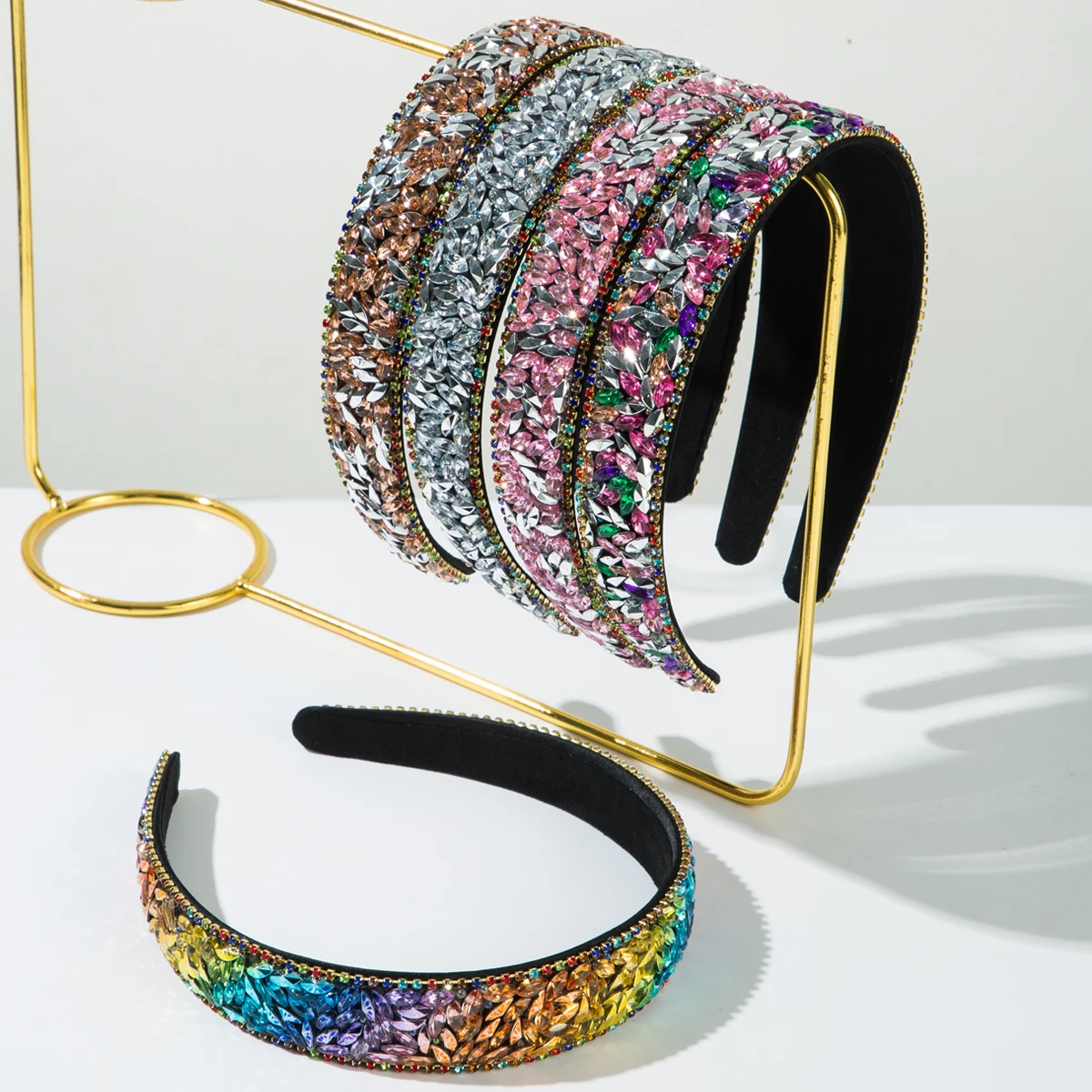European and American Cross-border Headband Trend Baroque Color Simple Full Diamond Hair Accessory Fashionable Outdoor Headband