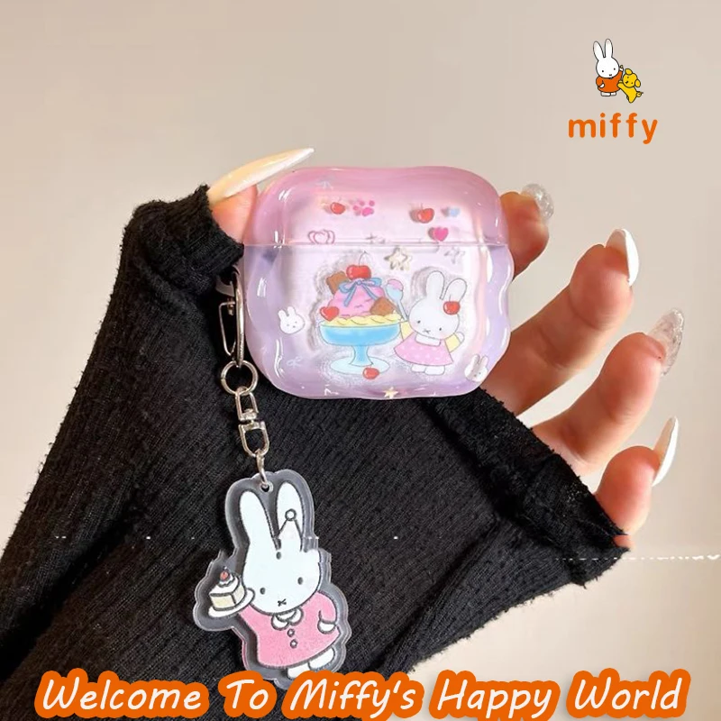 

Cute Miffy Earphone Shell Suitable for Airpods 4 3 2 Pro Cartoon Pudding Anti Drop Earphone Case with Pendant Anime Accessories