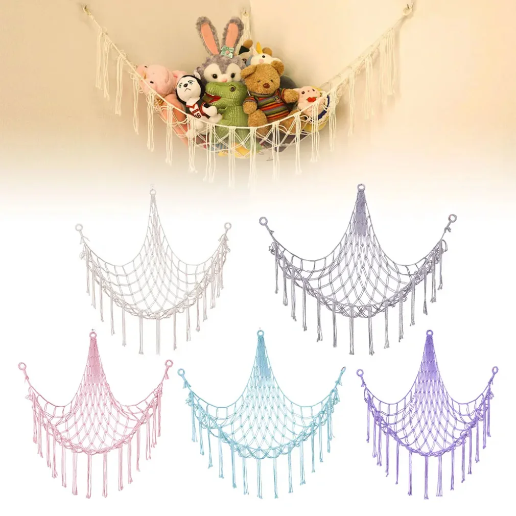 1Pc Toy Hammocks Wall Corner Hanging Storage Net Organizer Woven Kids Stuffed Mesh Hammock Baby Animal Rope Hammock Bag Cotton