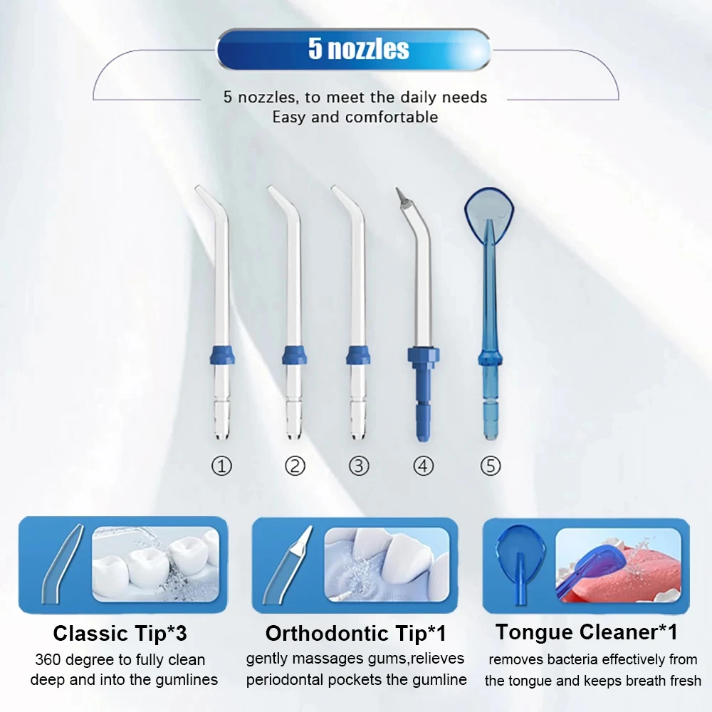 Waterpulse Electric Water Flosser Oral Irrigator, 800ML Large Capacity Dental Water Hygiene Flossing Teeth Cleaner with 5x Tips image 4