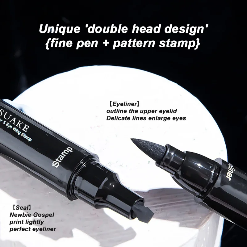 2-In-1 Vloeibare Eyeliner Pen Dual-End Stempel & Definieer Voering Waterdichte, Duurzame Sneldrogende Oogmake-Up Vlekbestendige Zwarte Eyeliner