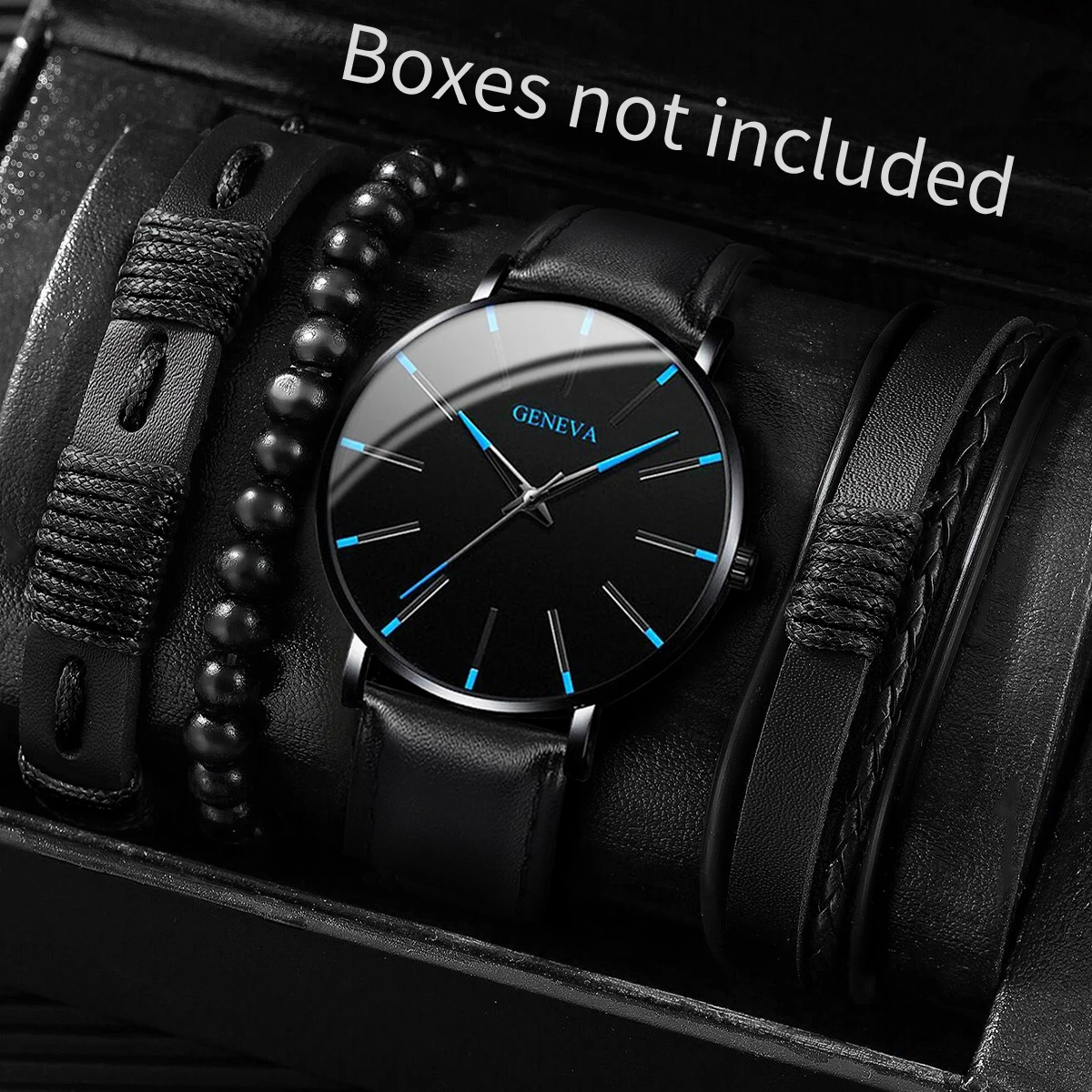 ساعة كوارتز للرجال من جلد البولي يوريثان ، طقم أساور غير رسمية بدون صندوق ، ساعات معصم 5