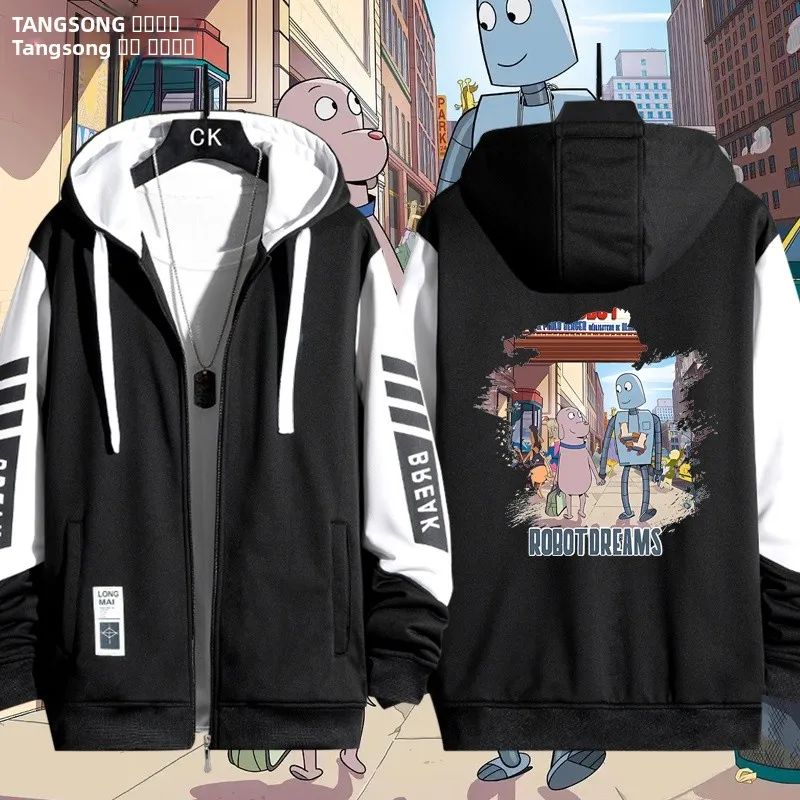 

Модная молодежная ветрозащитная толстовка-куртка Robot Dr Movie с длинными рукавами, свободного кроя, из полиэстера, на молнии