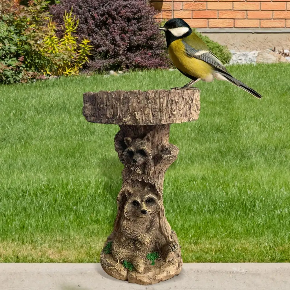 Bird Bath Bowl Weather-proof Raccoon Bird Bath Outdoor Yard Patio Lawn Birdbath Bowl Water Feeder Resin Statue Sculpture