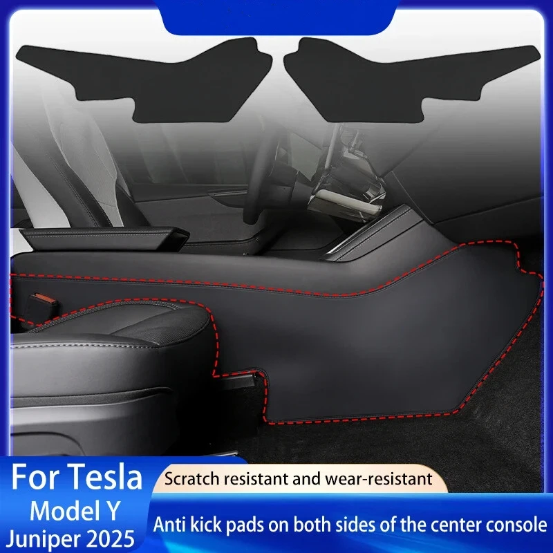 Protector de Panel Lateral de la Consola Central para Tesla Model Y Juniper 2025+, Anti-Patadas, Adhesivo de Cuero, Cubre Pies, Accesorios para Auto