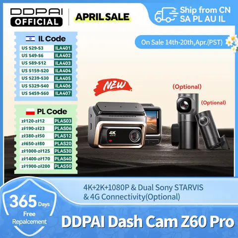 2025 새로운 DDPAI 4K 대시 캠 Z60 Pro 3CH 전면 및 후면 인테리어 자동차 카메라 SONY STARVIS2 센서 24h 주차 5GHz Wi-Fi ADAS 4G