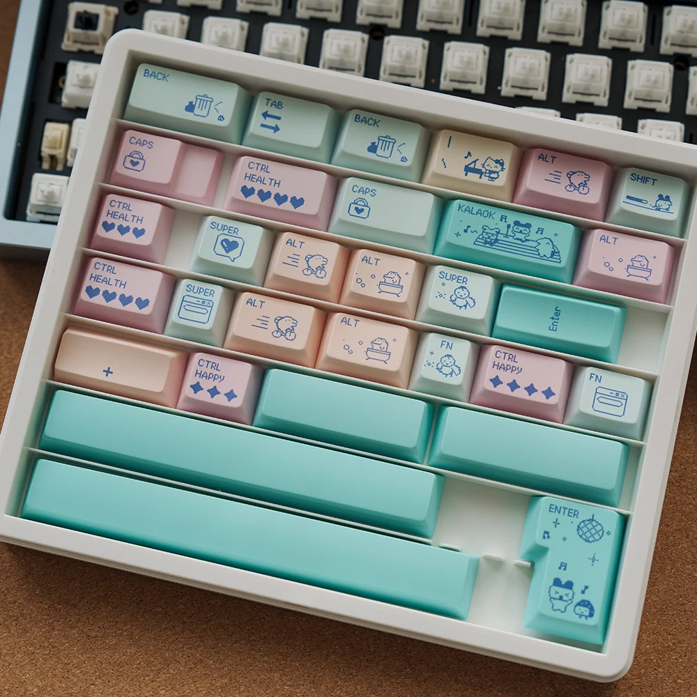 FBB 키캡 전자 애완동물 픽셀 스타일 귀여운 마카롱 색상 PBT 키캡 기계식 키보드 키캡 DIY 키트 60% 75% 80% 100%