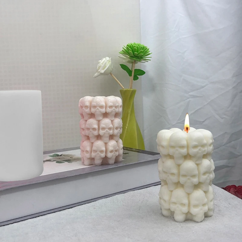 Upgrade 3-D Skull Design Silicone Candle Mold Decorated Pillar Candle Mould Handcrafted Silicone Molds for Candle Wax