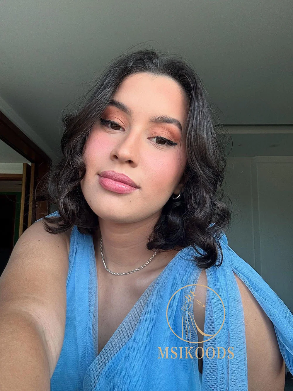 Msikoods Blue Tulle Evening Dresses Sleeveless V Neck Bridesmaid Gown Floor Length Wedding Guest Dress Party Gown Customized