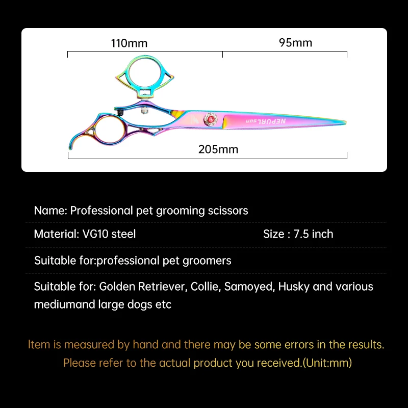 VG10 Steel High-quality 7.5 Inch Professional Pet Scissors For Dog Grooming Cutting Big Quick Trim Straight Curved Shears