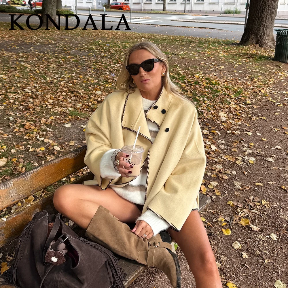 

KONDALA 2025 Fall Winter Streetwear Solid Women Loose Coats Fashion Elegant Turtleneck Single Breasted Christmas Ladies Jackets