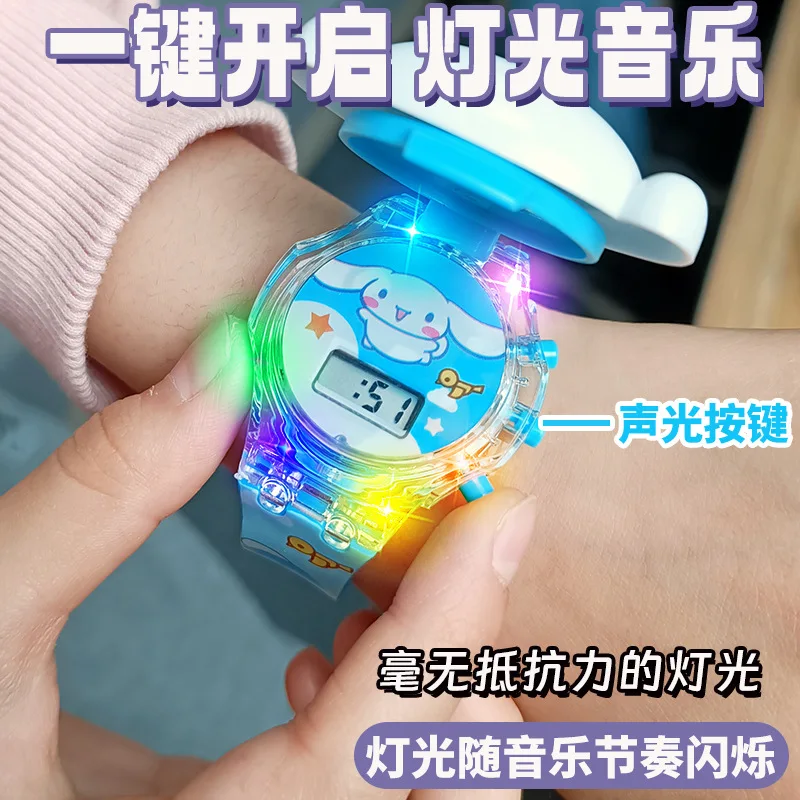 Anime Sanrio 3D Projection Watch Cinnamoroll Kuromi Wrist Watch Hello Kitty My Melody Electronic Watches Flip Kids Toy Gifts