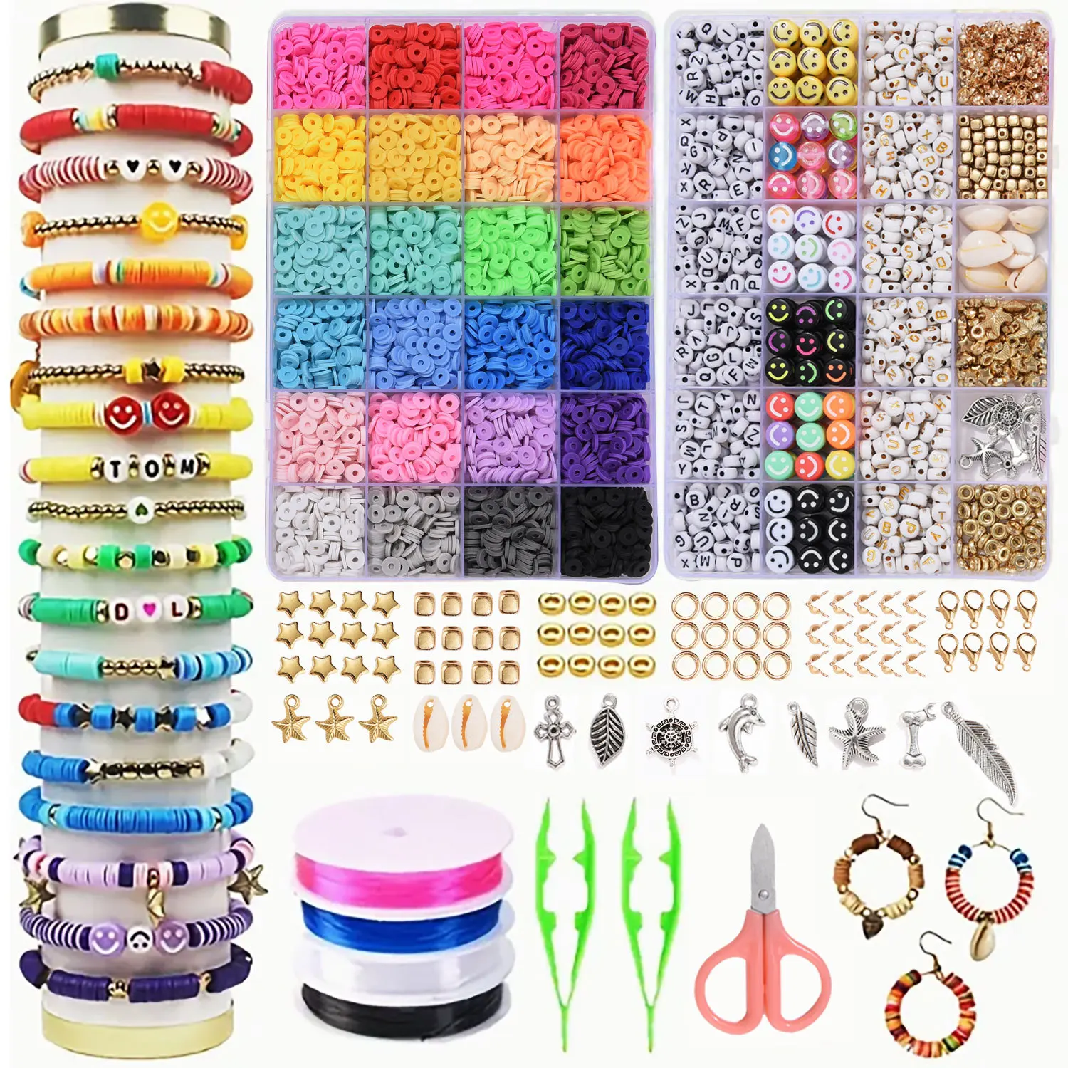 Assorted Polymer Clay Beads Kit, DIY Jewelry Making, Handmade Craft, Bracelet, Necklace, Earrings, 300-6240Pcs