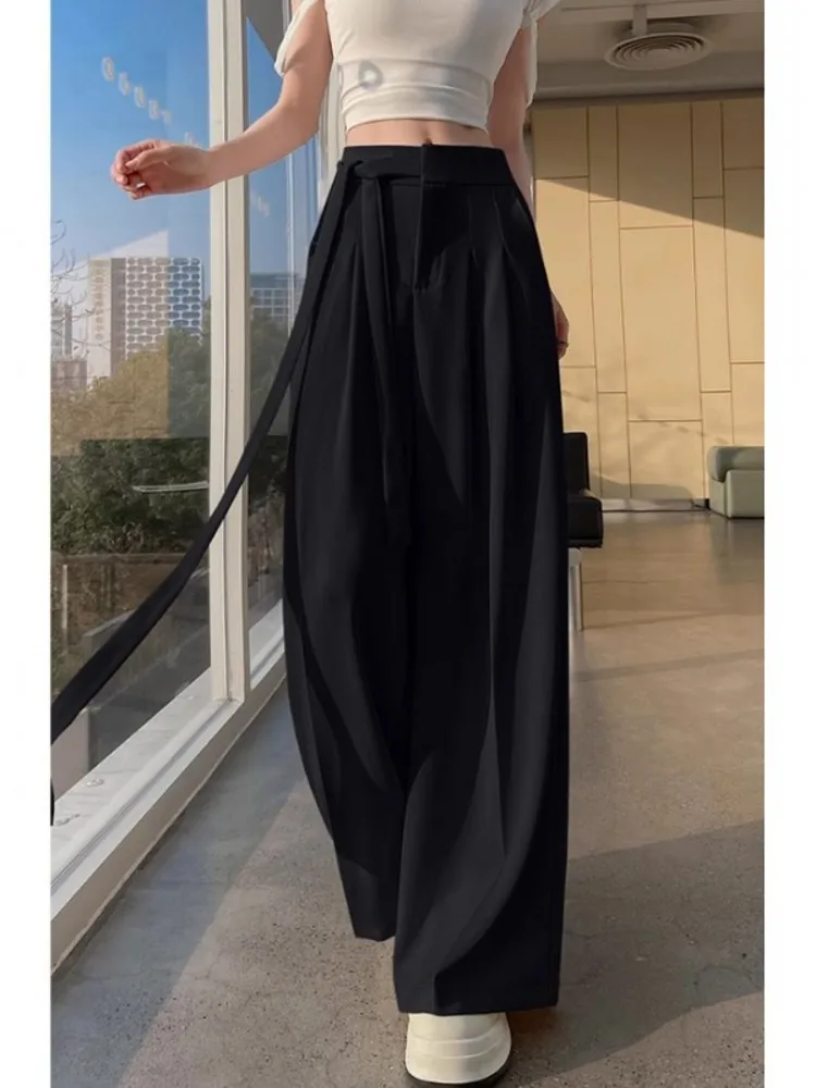High Waist Wide Leg Pants Women's Spring Autumn New Sle Loose Drapey Straight Casual Suit Long Trousers Belted Korean Sle