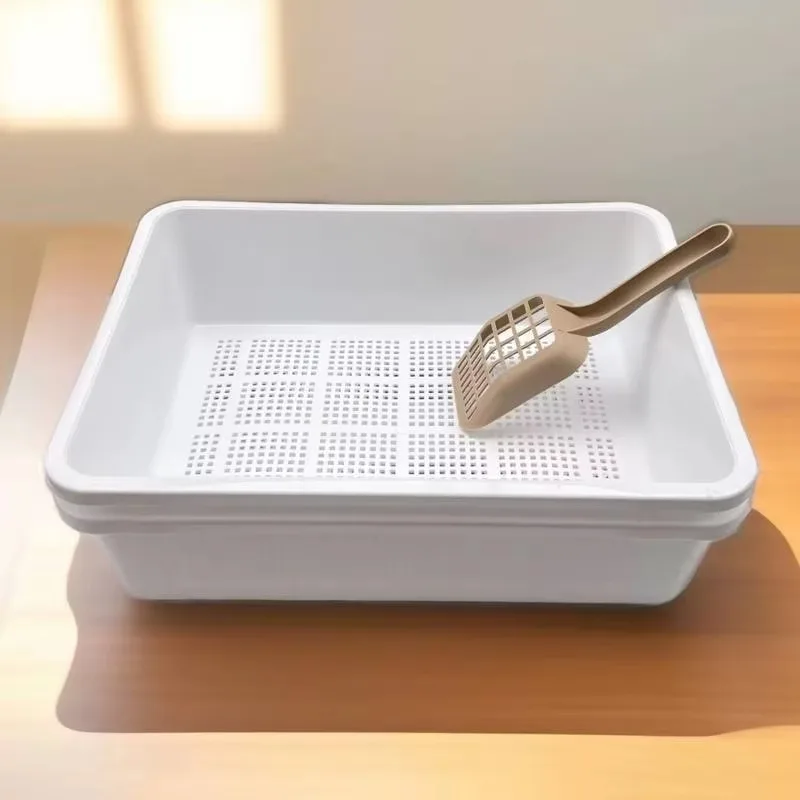

Dual-Layer Plastic Cat Litter Box - Antibacterial Easy Clean with Scooper
