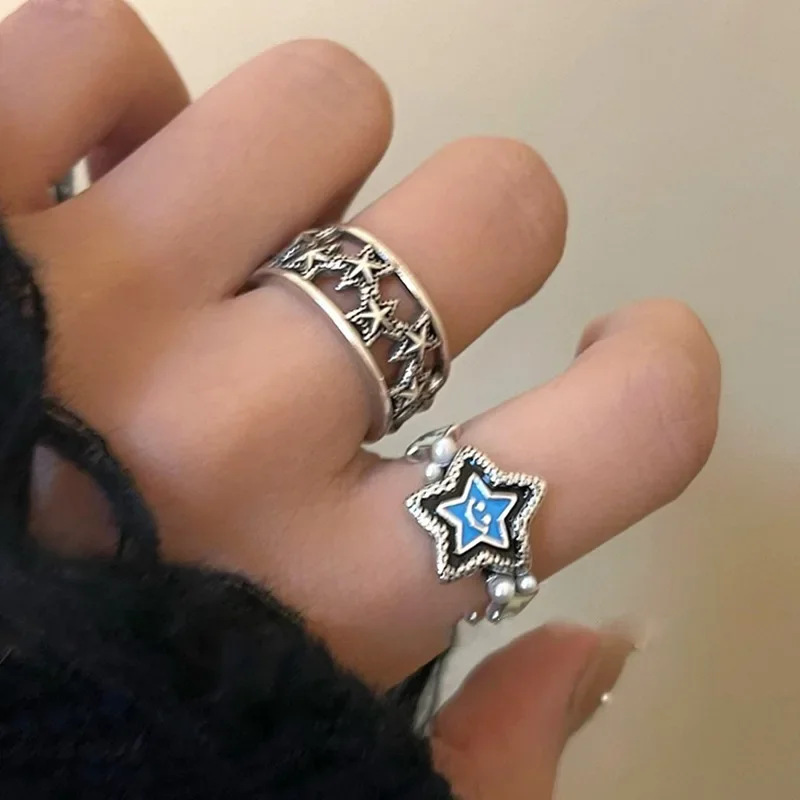 2024 Gothic Unisex Star Ring Set Punk Grunge Cross Star Woman Man Jewelry Hip Hop Party Street Ring Accessories New Gift