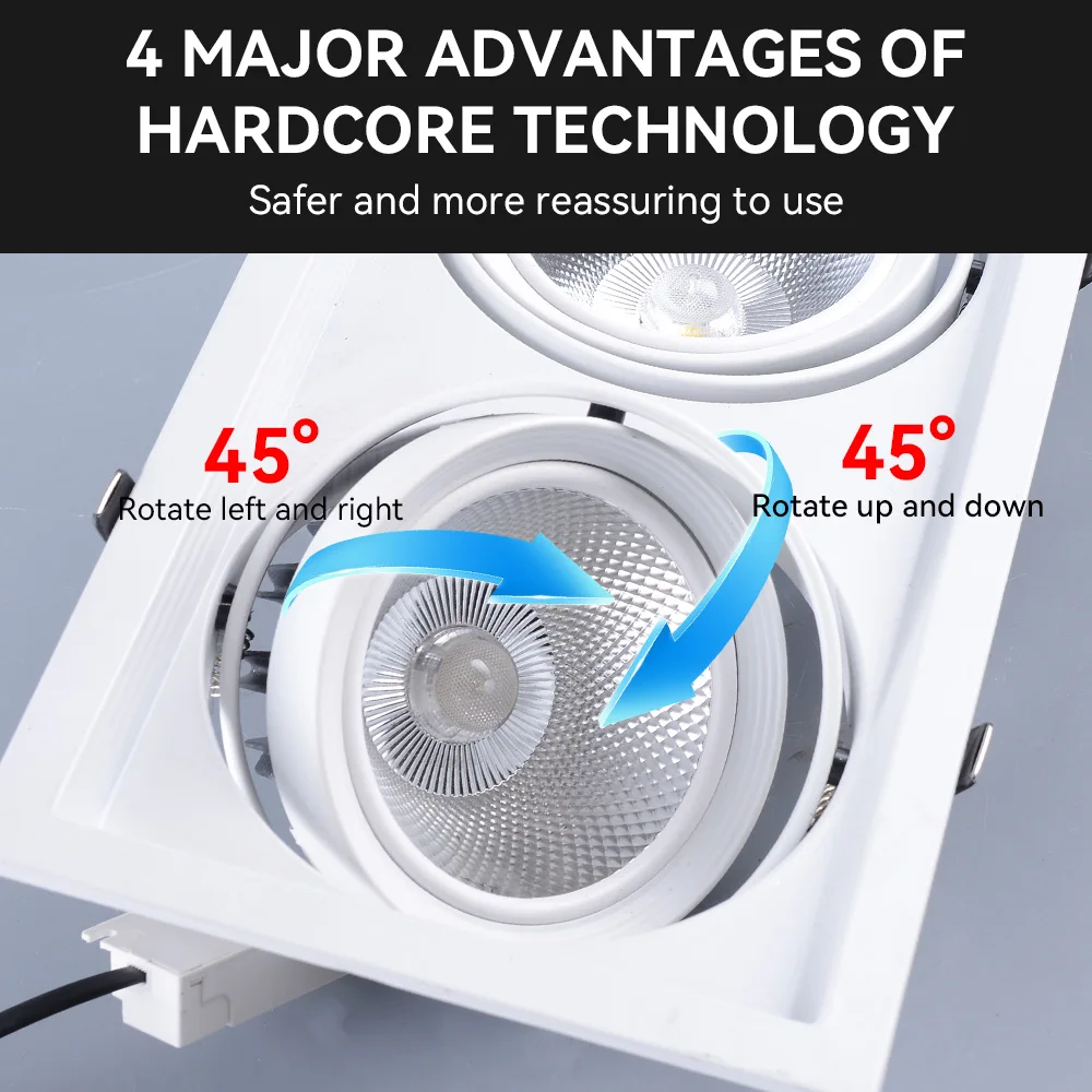 Dingdian LED Black White Shell Square Dimmable COB Ceiling LED Recessed Downlight 7W/12W/18WDegree Adjustable Ceiling Spot Lamp