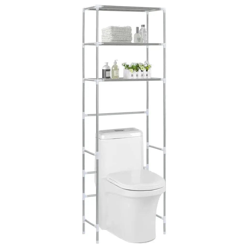 3-Tier Silver Bathroom Storage Rack Over Toilet - 53x28x169 cm Space-Saving Organizer