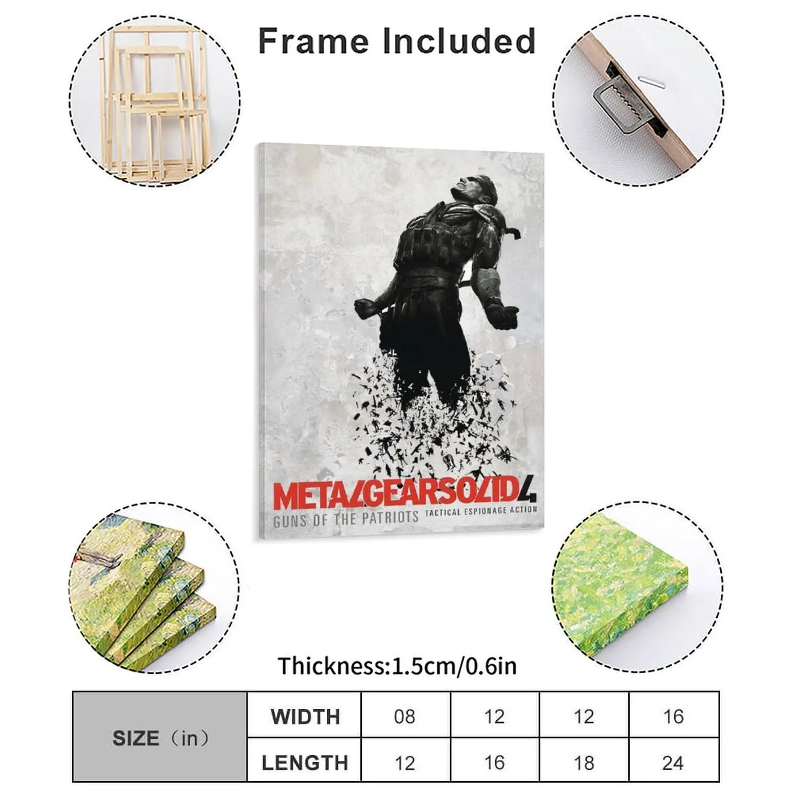 Metal Gear Solid 4 Poster Canvas Painting Wall Pub Cinema Classic Mural Painting Framed Wall Paintings