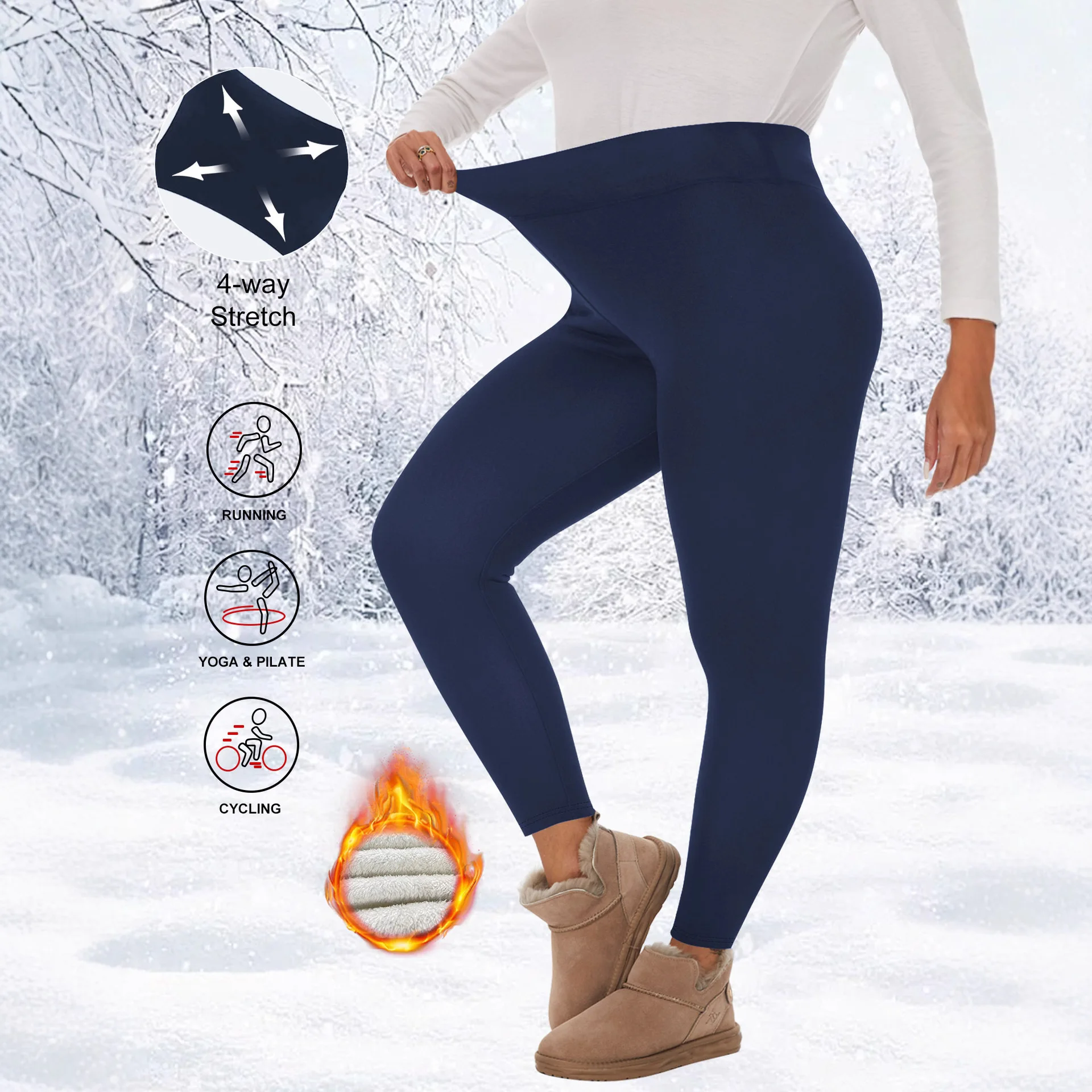 Women Plus Size Winter Fleece Lined Leggings High Waist Tummy Control Thick Thermal Yoga Pants Stretch Warm Workout Tights