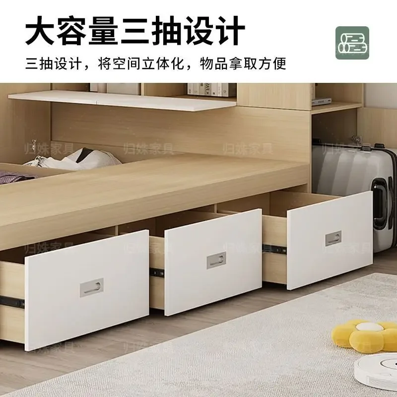 Solid wood tatami wardrobe combination bedroom bed cabinet storage bed desk integrated multi-functional small apartment