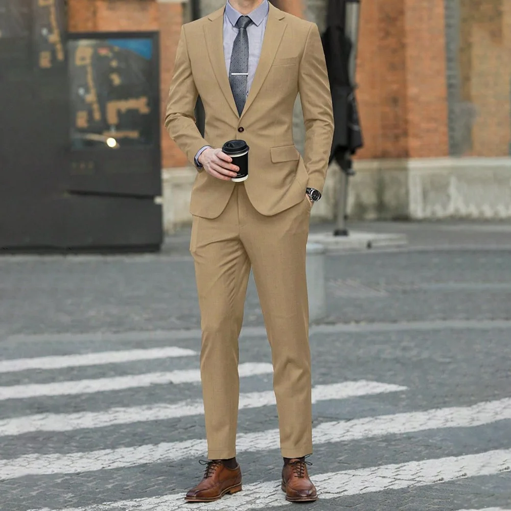 

New Style (Blazer+Pants) Men's Fashion Business Gentleman Solid Color Professional Suit Wedding Groom Best Man Suit