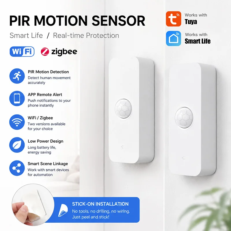Tuya WiFi Zigbee Human Body Infrared Sensor Safe Smart Life Smart Home Compatible with Alexa and Google Home