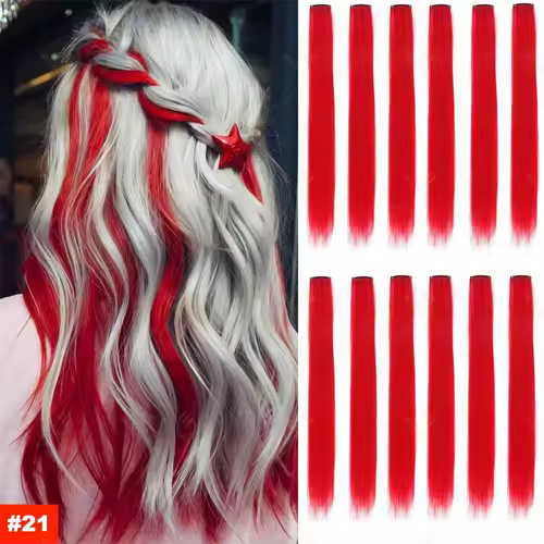 22Inch Synthetic Long Straight Clip In Hair Extensions High Temperature Hairpieces Rainbow Colors Hair Accessories for Women - Image 14